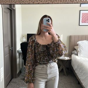 Free people balloon sleeve floral top